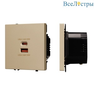 Механизм розетки с быстрой USB зарядкой Arlight SCT-NOBE-MUAC-SFPL-FC-GD (65W, QC3) 054318
