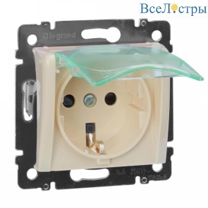 Розетка 2К+З Legrand Valena 16A 250V с/з со шторками крышкой винтовой зажим немецкий стандарт слоновая кость 774120