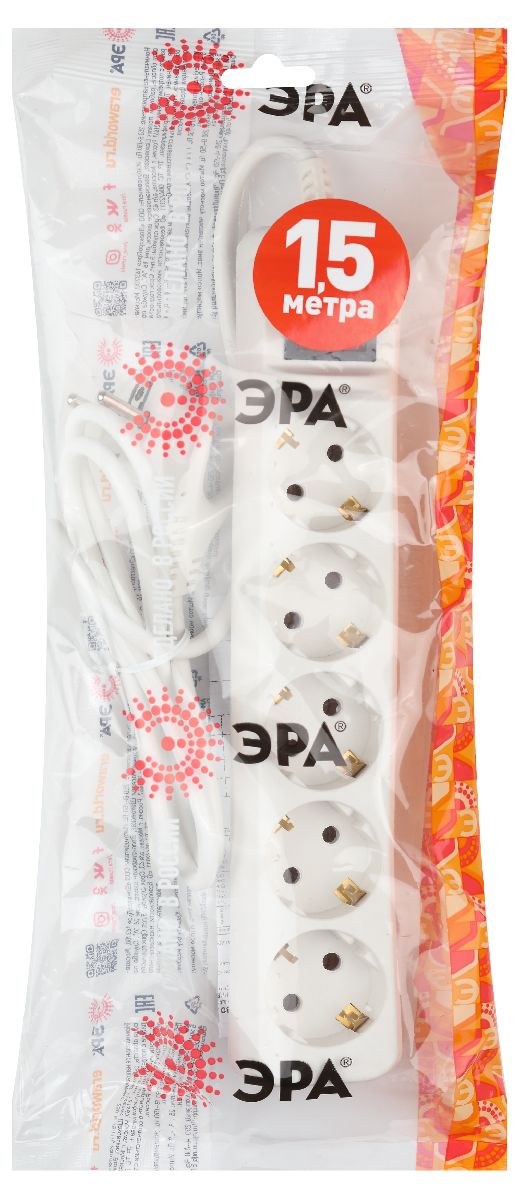 удлинитель электрический эра ux-5es-1,5m б0035756