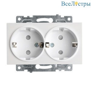 Розетка двойная 2P+PE Stekker Катрин со шторками белый GLS16-7114-01 39574