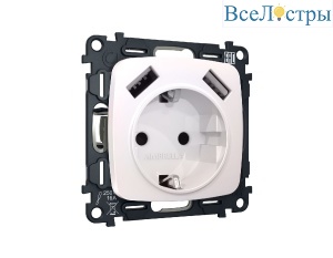 Комплект механизма розетки 2USB A+A 18W (быстрая зарядка) с/з Ambrella Volt Omega MO209010