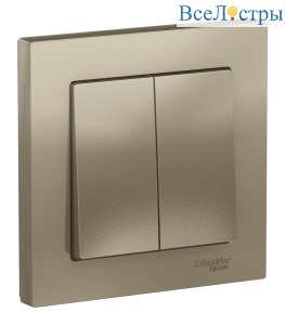 Выключатель 2-клавишный сх.5, 10АХ, в сборе Systeme Electric AtlasDesign Шампань ATN000552