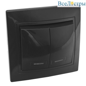 Выключатель 2 кл. с подсветкой скрытой установки 10А 250В IP20, черный (керамика) "Дельта" General 477308