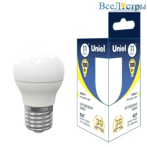 Лампа светодиодная Uniel E27 11W 3000K груша матовая LED-G45-11W/3000K/E27/FR PLS03WH UL-00006841