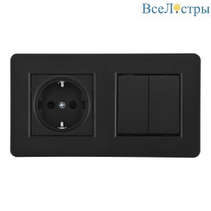 Выключатель двухклавишный с розеткой Arte Milano SET16-2-40-1-30-2 black