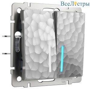 Выключатель Werkel Hammer двухклавишный проходной с подсветкой серебряный W1222106 4690389162633