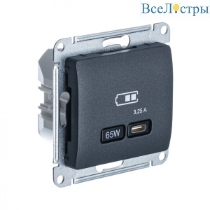 USB Розетка тип-C 65W высокоскор.заряд. QC, PD, мех. Systeme Electric Glossa Антрацит GSL000727