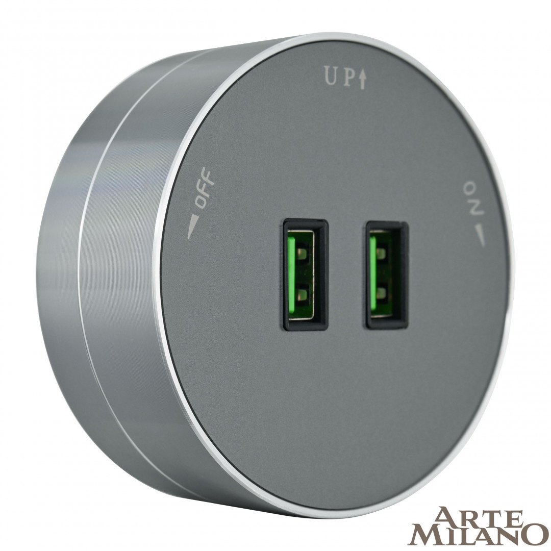 трековая розетка arte milano am-track-sockets 380011ts/usbx2 grey