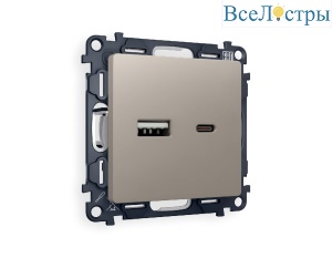 Комплект механизма розетки 2USB A+C 20W (быстрая зарядка) Ambrella Volt Alfa MA371010