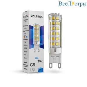 Лампа светодиодная Voltega G9 7W 4000К прозрачная VG9-K3G9cold7W 7188