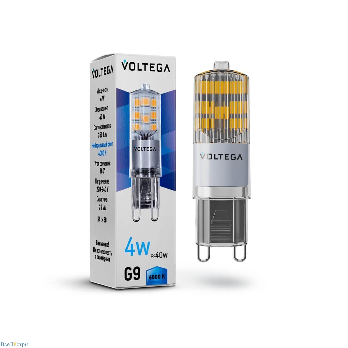 лампа светодиодная voltega g9 4w 4000к прозрачная vg9-k2g9cold4w 7125