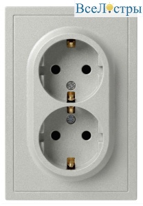 Розетка Эра Galaxy 15-2104-03 с заземлением двойная 2X2P+E Schuko 16А-250В IP20 алюминий Б0070681