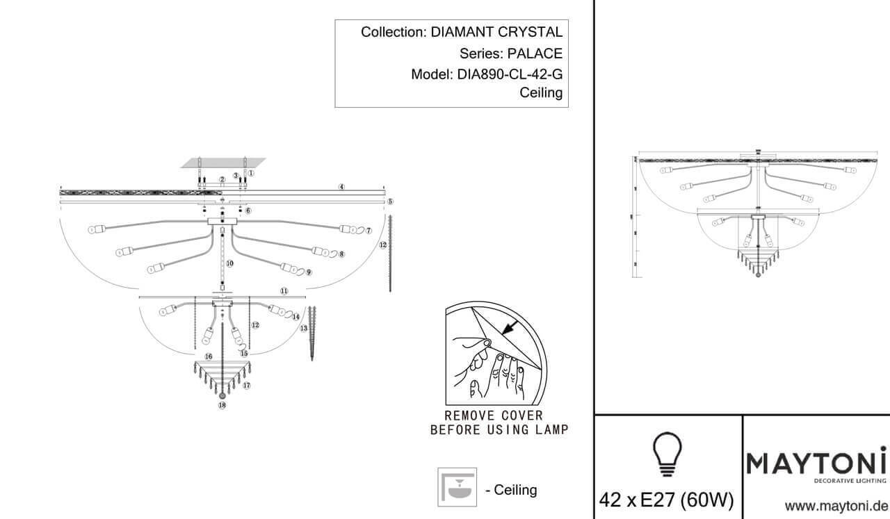 потолочная люстра maytoni palace dia890-cl-42-g