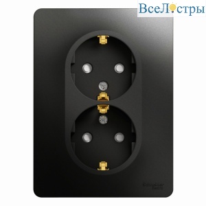 Розетка 2-ая с/з со шторками, 16А (в сборе) Systeme Electric Glossa Антрацит GSL000726
