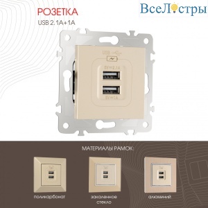 Розетка USB 2.1А+1А Arte Milano 203.46-1.shampan