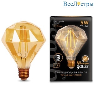 Лампа светодиодная филаментная Gauss E27 5W 2400K золотая 147802005
