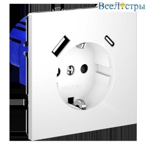Розетка встраиваемая Voltum S70 с заземлением и защитными шторками, 16А, с USB, A+С, (белый матовый) VLS040502