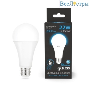 Лампа светодиодная Gauss E27 22W 6500K матовая 102502322