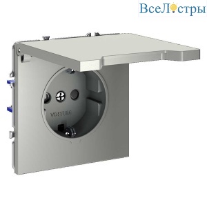 Розетка встраиваемая Voltum S70 с заземлением, защитными шторками и крышкой 16А, (сталь) VLS040305
