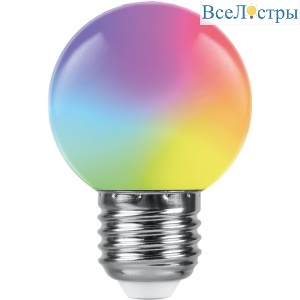 Лампа светодиодная Feron LB-37 шар матовый E27 1W RGB плавная сменая цвета 38116