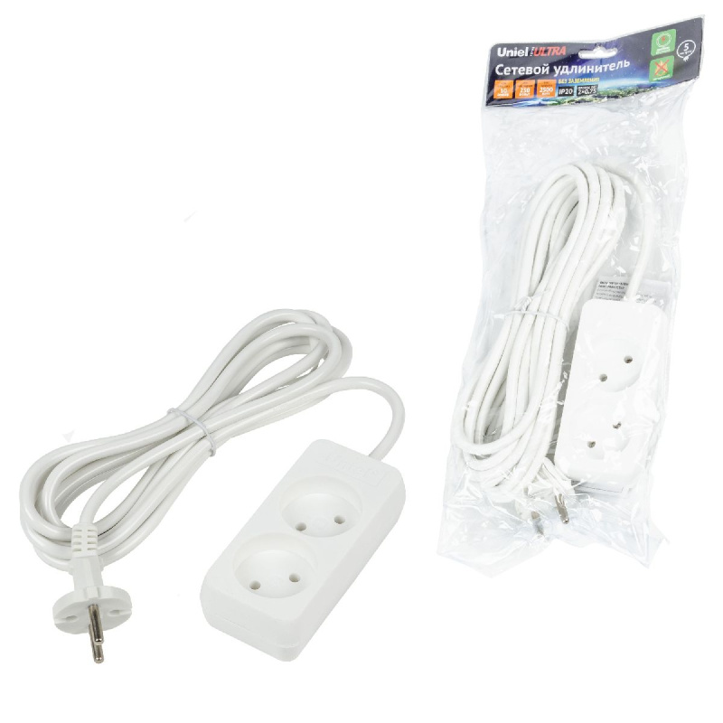 удлинитель бытовой uniel ultra s-cu2-5 white ul-00009978
