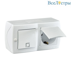 Выключатель - розетка Mono Electric Octans IP20 одноклавишный - 2К+З с крышкой белый 104-010101-183