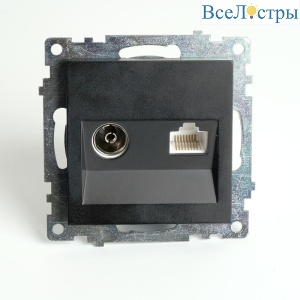 Розетка телевизионная TV + компьютерная RJ-45 Stekker Катрин графит GLS00-7106-06 49417
