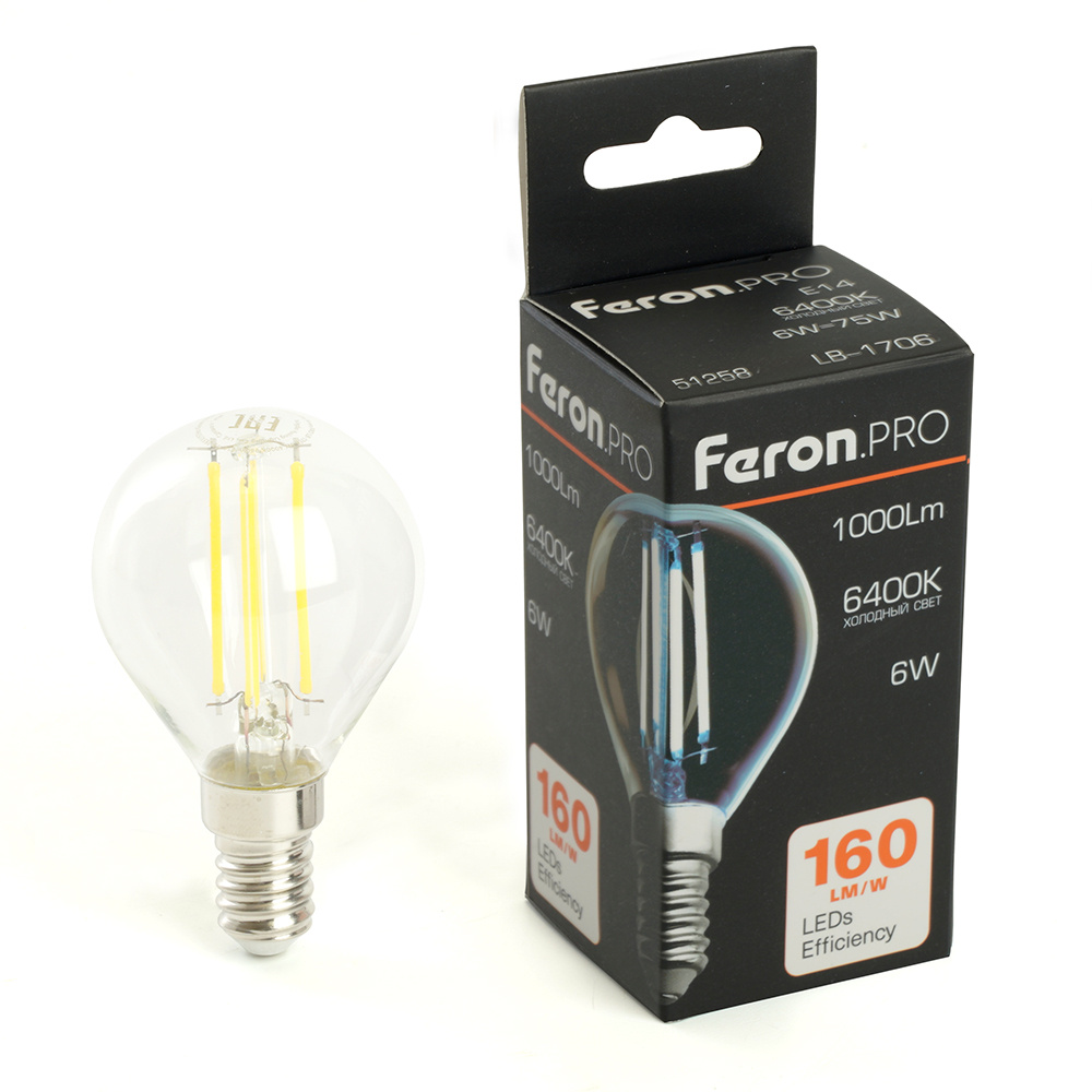 лампа светодиодная feron lb-1706 e14 6w 6400k 51258