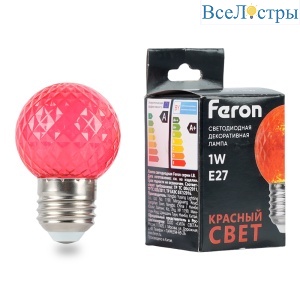 Лампа светодиодная Feron LB-385 шар красный прозрачный E27 1W 230V 52164