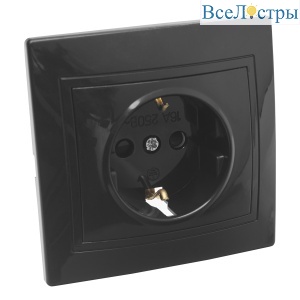Розетка 2П+З с защ. шт. скрытой установки 16А 250В IP20, черная (керамика) "Дельта" General 477320