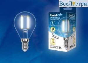 Лампа светодиодная филаментная (UL-00002870) Uniel E14 5W 4000K LED-G45-5W/NW/E14/CL/DIM GLA01TR