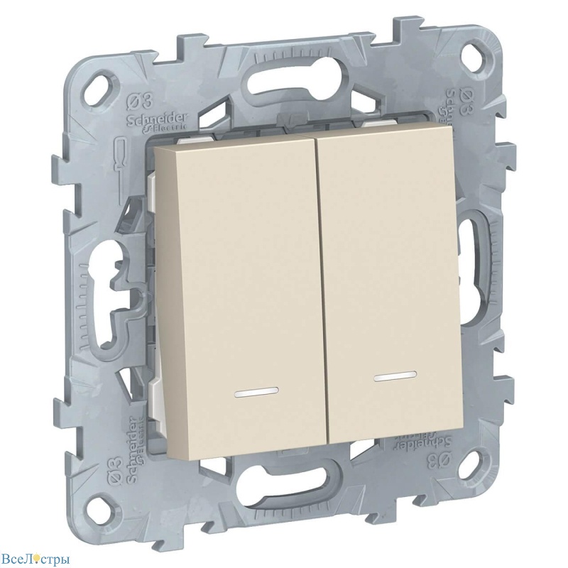 переключатель двухклавишный с подсветкой schneider electric unica new nu521344n