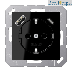 Розетка 2K+З USB Typ AC Jung A1520-15CASW