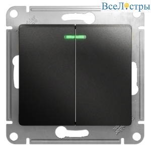 Выключатель 2-клавишный с подсветкой сх.5а, 10АХ Systeme Electric Glossa Антрацит GSL000753