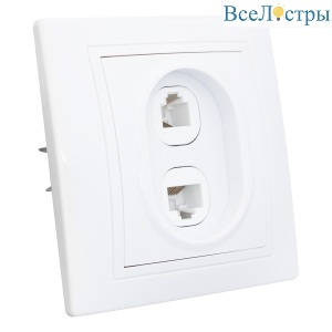 Розетка телефонная RJ11 + компьютерная RJ45 скрытой установки IP20, белая "Дельта" General 477229