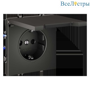 Розетка встраиваемая Voltum S70 с заземлением, защитными шторками и крышкой 16А, (титан) VLS040306