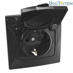 Розетка 2П+З с защ. шт. и крышкой скрытой установки 16А 250В IP44, черная (керамика) "Дельта" Genera 477323
