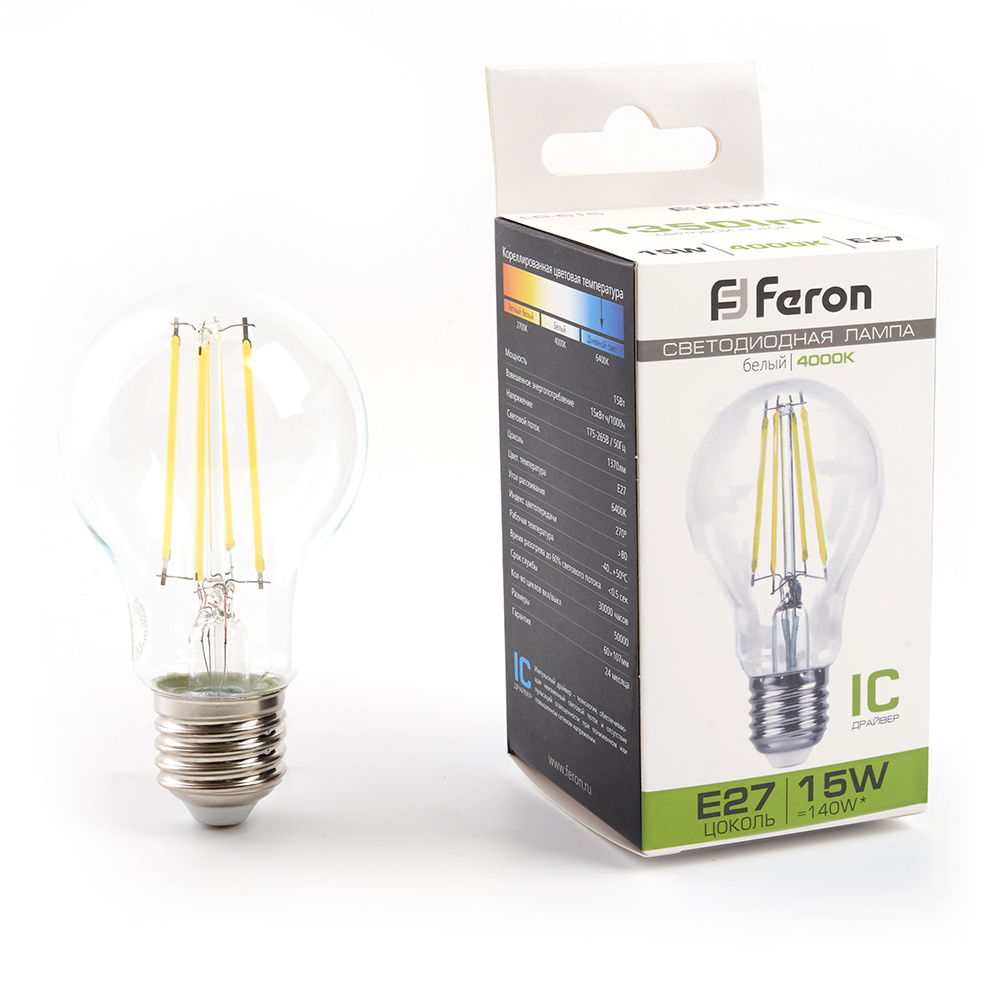 лампа светодиодная feron lb-615 шар e27 15w 4000k 38242