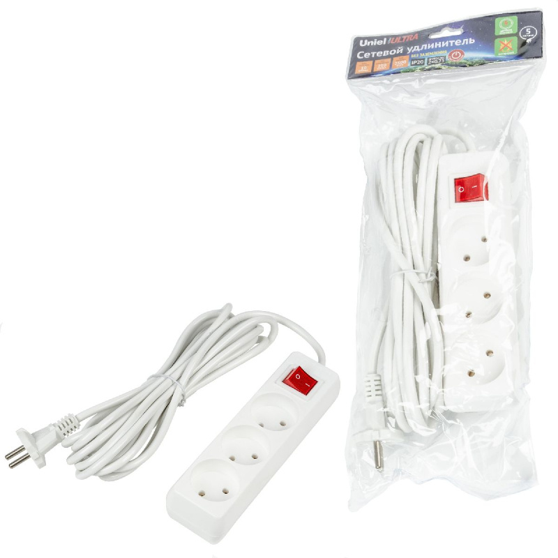 удлинитель бытовой uniel ultra s-cu3-5b white ul-00009996