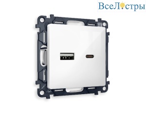 Комплект механизма розетки 2USB A+C 20W (быстрая зарядка) Ambrella Volt Alfa MA111010