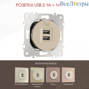 Розетка USB 2.1А+1А Arte Milano 202.46-1.shampan