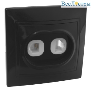 Розетка телефонная RJ11 + компьютерная RJ45 скрытой установки IP20, черная "Дельта" General 477329