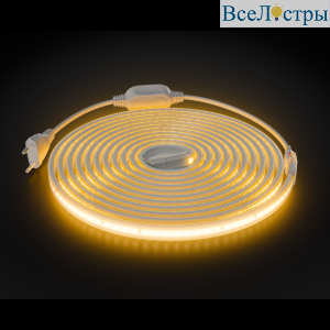 Комплект светодиодной ленты Apeyron 220В 10Вт/м, 600лм/м, 3000К (т/б), SMD2835, 120д/м, 13,5х7мм, 5м, IP65, с аксесcуарами (сетевой шнур, заглушка - 1шт, крепеж - 5шт) 10-140