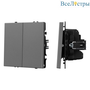 Механизм выключателя двухклавишный перекрёстный Arlight SWT-NOBE-MKX2-SFPL-GR (230V, 10A) (Серый базальт) 061793