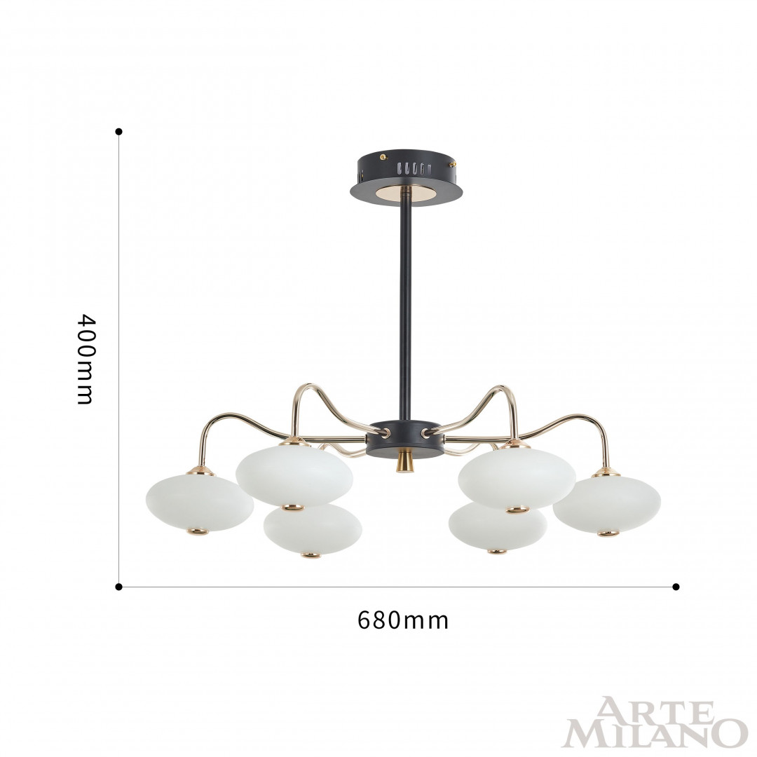 люстра на штанге arte milano neapolis 273908/6 bk/gd