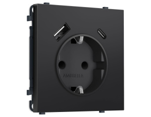 Комплект механизма электрической розетки SIGMA Черный матовый 2USB A+C 20W Ambrella Volt MS810010 (SP8100, PR160)