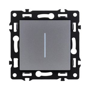 Выключатель кнопочный 1-клавишный 10А/250В с LED подсветкой, серый Kollinger Asthetik AS-012GY