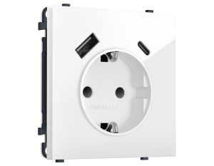 Комплект механизма электрической розетки SIGMA Белый глянец 2USB A+C 20W Ambrella Volt MS110010 (SP1100, PR160)