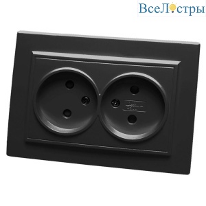 Розетка двойная 2P Stekker Эрна со шторками черный PST10-9013-03 39478