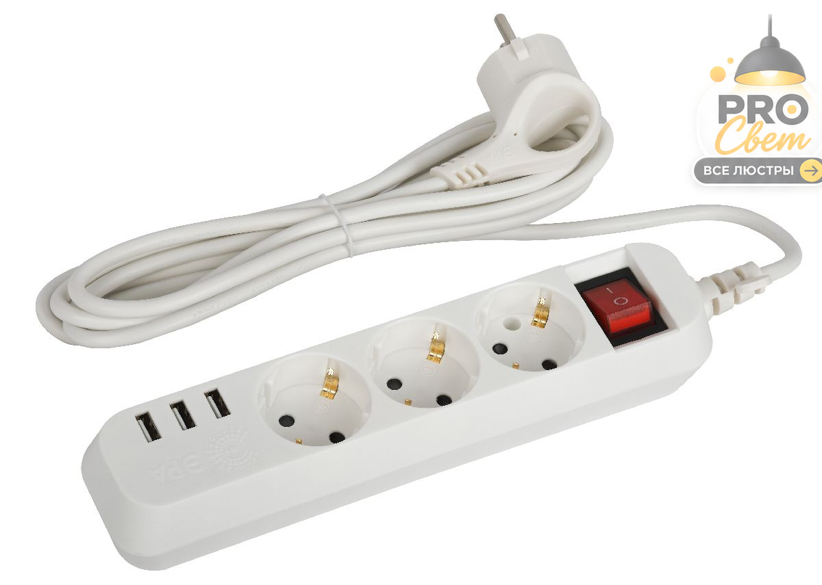 удлинитель электрический эра u-3es-1,5m-usb б0052900